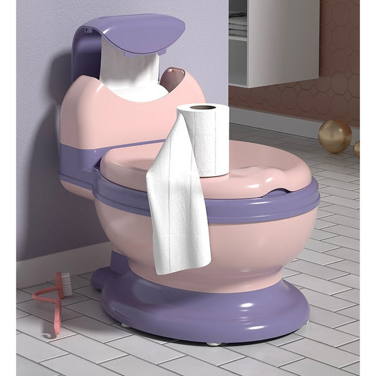 Olita Bebelusi, Pentru Copii 1 - 8 Ani, Model Toaleta Adulti, Colac Moale Pvc, Compartiment Detasabil, Cutie Depozitare Hartie, 34 X 32 X 19 Cm, Roz/Mov - vivimall.ro