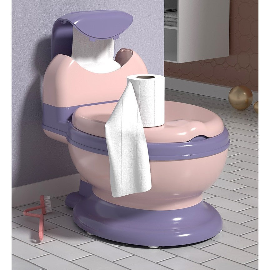 Olita Bebelusi, Vivimall, pentru Copii 1 - 8 Ani, Model Toaleta Adulti, Colac Moale PVC, Compartiment Detasabil, Cutie Depozitare Hartie, 34 x 32 x 19 cm, Roz/Mov - vivimall.ro