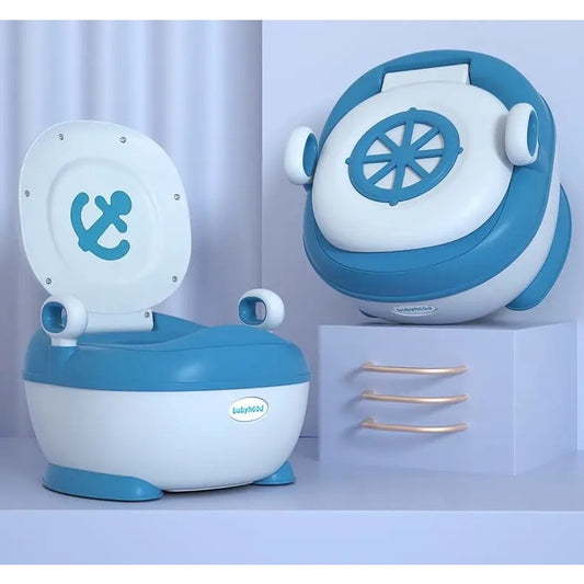 Olita Pentru Copii, +1An, Portabila, Design Cu Ancora, Cu Capac, Model Prietenos, Non-Toxic, Compartiment Detasabil, Cu Manere, Cu 4 Picioare, Usor De Curatat, 46*33*32 Cm, Albastru - vivimall.ro