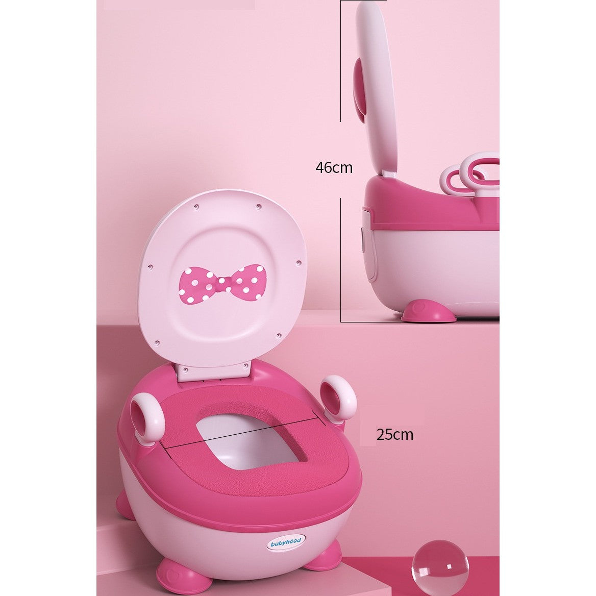 Olita Pentru Copii, +1An, Portabila, Design Cu Fundita, Cu Capac, Model Prietenos, Non-Toxic, Compartiment Detasabil, Cu Manere, Cu 4 Picioare, Usor De Curatat, 46*33*32 Cm, Roz - vivimall.ro