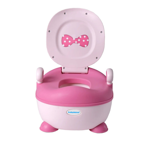 Olita pentru Copii, Vivimall, +1an, Portabila, Design cu Fundita, cu Capac, Model Prietenos, Non-Toxic, Compartiment Detasabil, cu Manere, cu 4 Picioare, Usor de Curatat, 46*33*32 cm, Roz - vivimall.ro