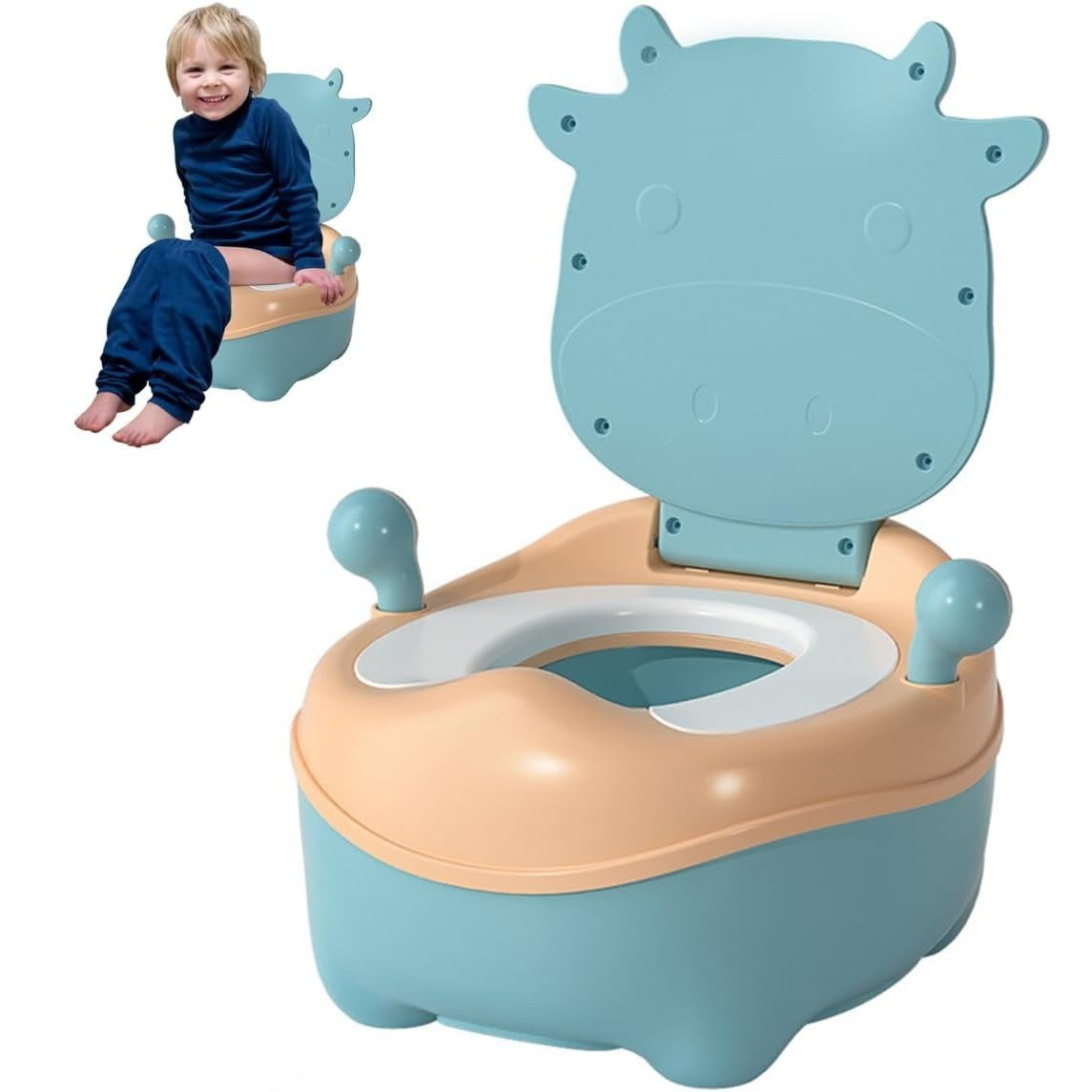 Olita Pentru Copii, +1An, Portabila, Model Vacuta, Cu Capac, Prietenoasa, Non-Toxic, Compartiment Detasabil, Cu Manere, Cu 4 Picioare, Usor De Curatat - vivimall.ro