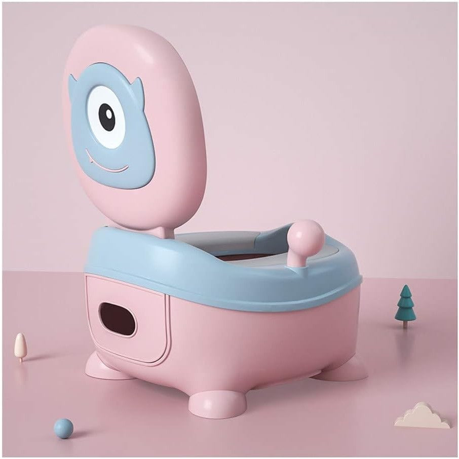 Olita Pentru Copii, +6 Luni, Compartiment Detasabil, Cu Capac, Antiderapanta, Din Plastic, Colac Moale, Model Animat Ciclop, Cu Maner, 33 X 21 X 45 Cm, Albastru/Roz - vivimall.ro