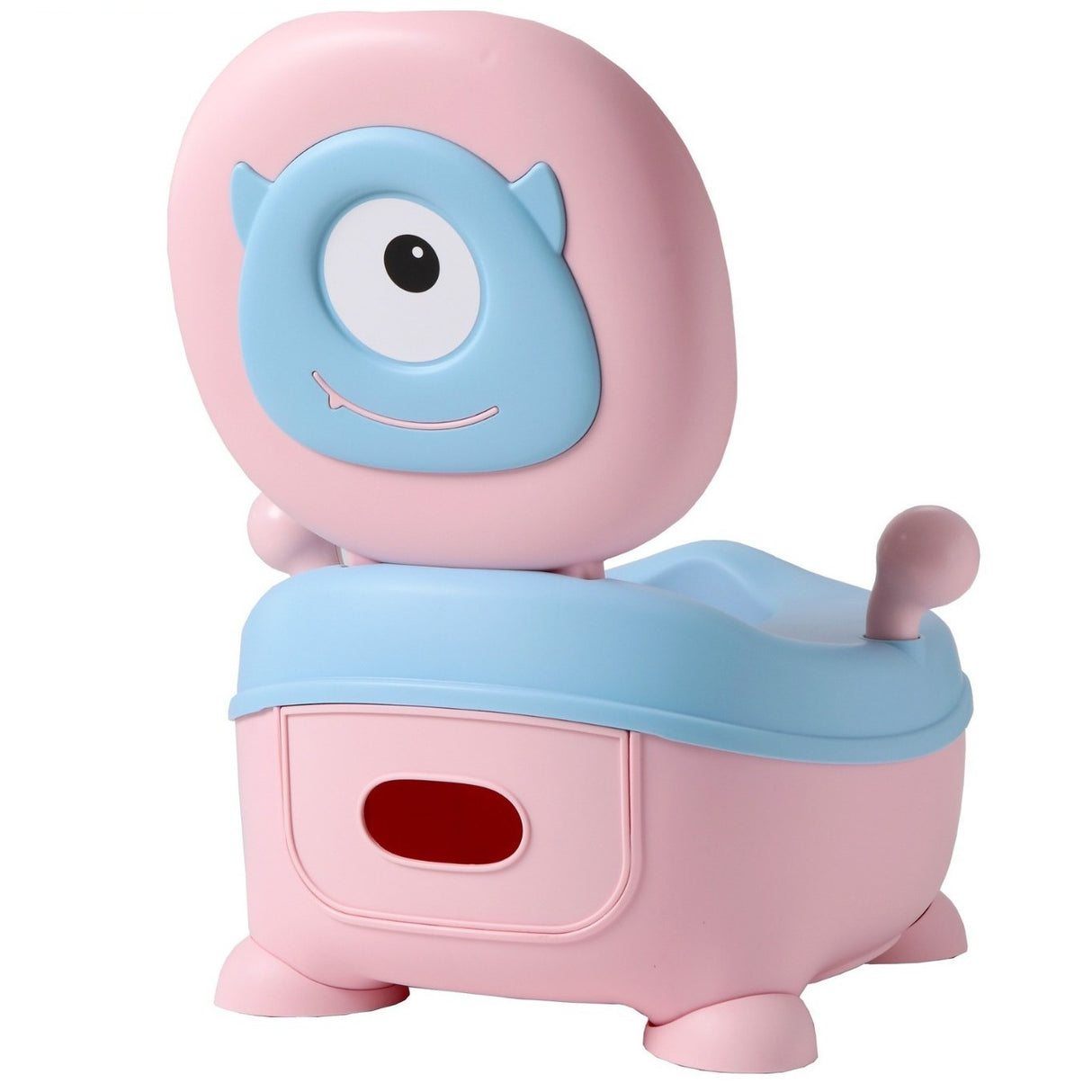Olita pentru Copii, Vivimall, +6 luni, Compartiment Detasabil, cu Capac, Antiderapanta, din Plastic, Colac Moale, Model Animat Ciclop, cu Maner, 33 x 21 x 45 cm, Albastru/Roz - vivimall.ro