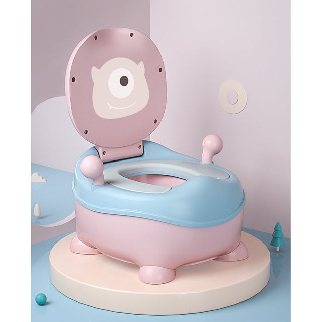 Olita Pentru Copii, +6 Luni, Compartiment Detasabil, Cu Capac, Antiderapanta, Din Plastic, Colac Moale, Model Animat Ciclop, Cu Maner, 33 X 21 X 45 Cm, Albastru/Roz - vivimall.ro