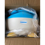 Olita pentru Copii, Vivimall, +6 luni, Compartiment Detasabil, cu Capac, Antiderapanta, din Plastic, Colac Moale, Model Animat Vulpe, cu Maner, 34.5 x 35 x 23 cm, Albastru/Alb - vivimall.ro