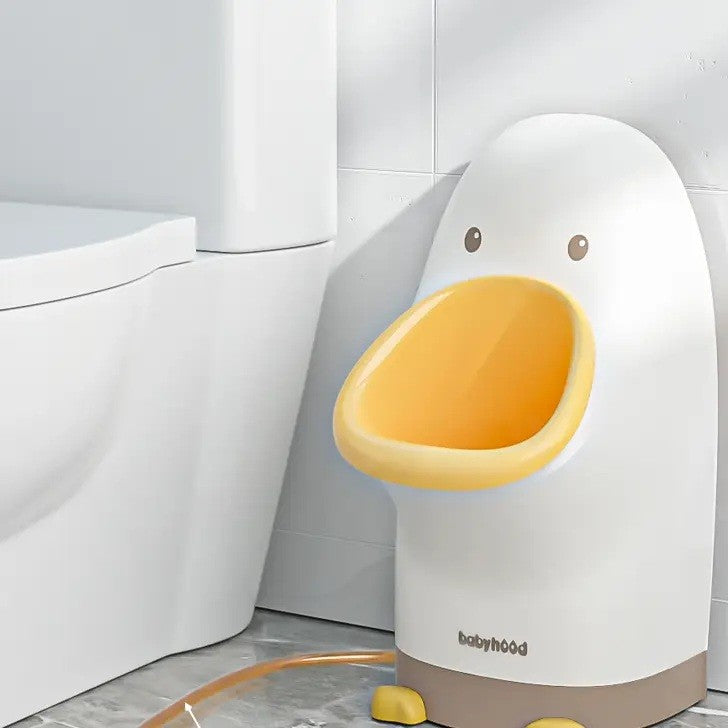 Olita tip Pisoar pentru Copii, Vivimall, +1an, Portabila, Design Ratusca, Model Prietenos, Non-Toxic, Usor de Curatat, 23.3 x 24 x 43 cm, Alb/Galben - vivimall.ro