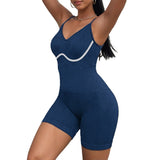 Costum fitness yoga One Piece pentru femei, spandex elastic albastru, vedere frontală, mărime S