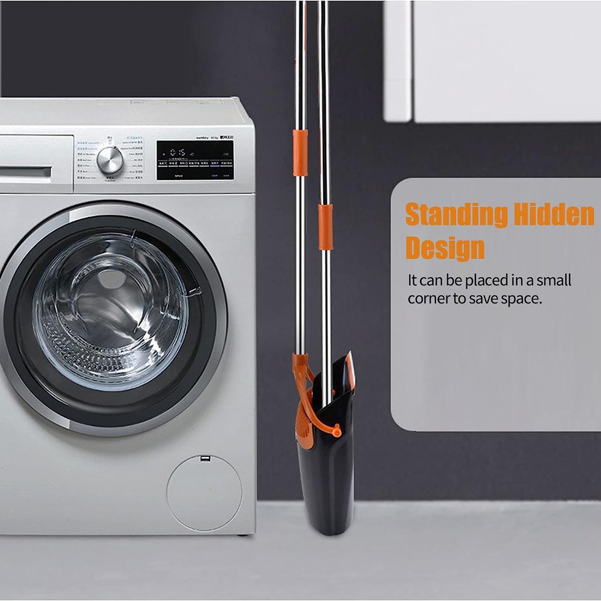 Set matura si faras cu coada, Flippy, Pentru uz casnic, Plastic/Otel, Portocaliu/Negru, Depozitare verticala, 26x25.5x83 cm