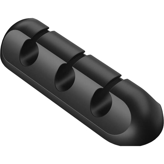 Organizator cabluri din silicon negru cu 3 sloturi și adeziv, vedere frontală produs