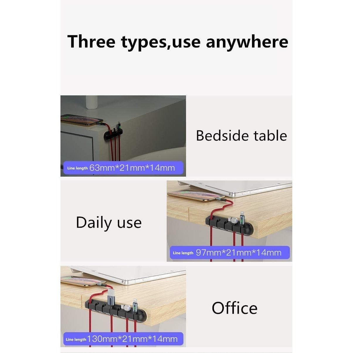 Organizator Cabluri, Flippy, Cable Clips, Fixare Dublu Adeziv, Silicon, 7 Sloturi, Negru - vivimall.ro