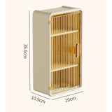 Organizator Cosmetice, Montare Pe Perete Fara Perforare, 36.5X10.9X20 Cm, Cu 3 Rafturi, Din Pp Si Abs, Bej, Usa Transparenta - vivimall.ro