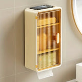 Organizator Cosmetice, Montare Pe Perete Fara Perforare, 36.5X10.9X20 Cm, Cu 3 Rafturi, Din Pp Si Abs, Bej, Usa Transparenta - vivimall.ro