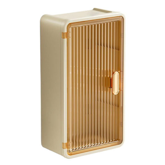 Organizator Cosmetice, Vivimall, Montare pe Perete fara Perforare, 36.5x10.9x20 cm, din PP si ABS, Bej, Usa Transparenta - vivimall.ro