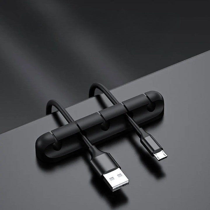 Organizator de Cabluri, Vivimall, Autoadeziv, Multifunctional, 5 Locuri de Suport, 9.6x2.2cm, Negru - vivimall.ro