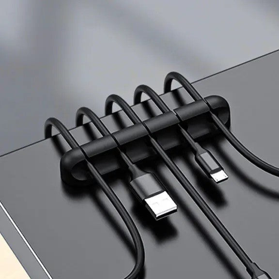 Organizator de Cabluri, Vivimall, Autoadeziv, Multifunctional, 5 Locuri de Suport, 9.6x2.2cm, Negru - vivimall.ro