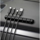 Vedere laterală organizator cabluri negru autoadeziv, profil compact 2.2 cm, 7 canale