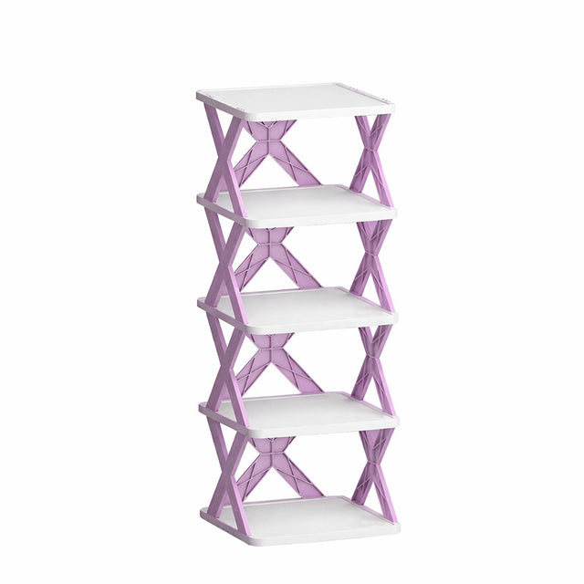 Raft pantofi modular Vivimall cu 5 straturi din ABS, culoare mov, vedere frontală, 65.5 x 24 x 26 cm