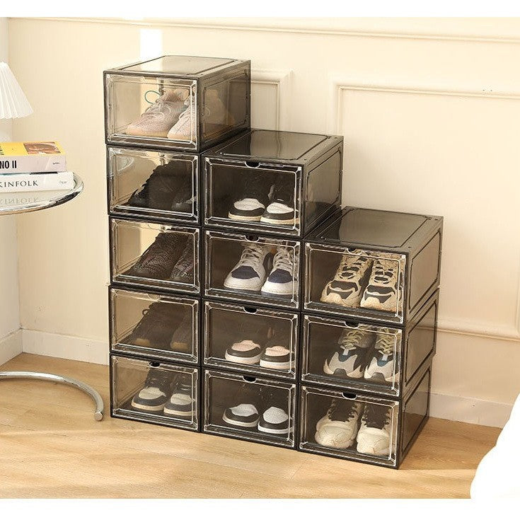 Organizator de Pantofi, Vivimall, din PP+ABS, Usa Frontala Magnetica, Rezistenta la Praf, Anti-Oxidare, Utilizare Multipla, 36 x 28 x 21 cm, Gri Transparent - vivimall.ro