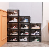 Organizator de Pantofi, Vivimall, din PP+ABS, Usa Laterala Magnetica, Rezistenta la Praf, Anti-Oxidare, Utilizare Multipla, 36 x 28 x 21 cm, Gri Transparent - vivimall.ro