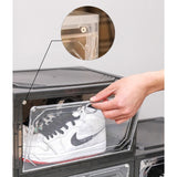 Organizator de Pantofi, Vivimall, din PP+ABS, Usa Laterala Magnetica, Rezistenta la Praf, Anti-Oxidare, Utilizare Multipla, 36 x 28 x 21 cm, Gri Transparent - vivimall.ro