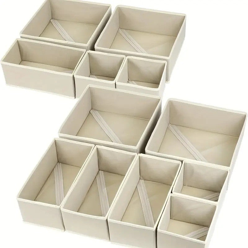 Organizator Pentru Sertar, 3 Marimi, Pentru Lenjerie, Tricouri, Sosete, 6 Piese, Pliabil, Stivuibil, Din Tesatura