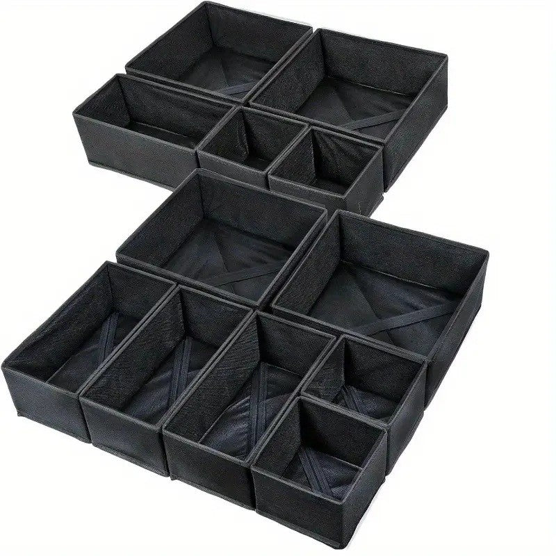 Organizator Pentru Sertar, 3 Marimi, Pentru Lenjerie, Tricouri, Sosete, 6 Piese, Pliabil, Stivuibil, Din Tesatura
