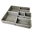 Organizator sertar set 6 piese din țesătură ecologică, 3 mărimi, design pliabil gri și alb, vedere frontală