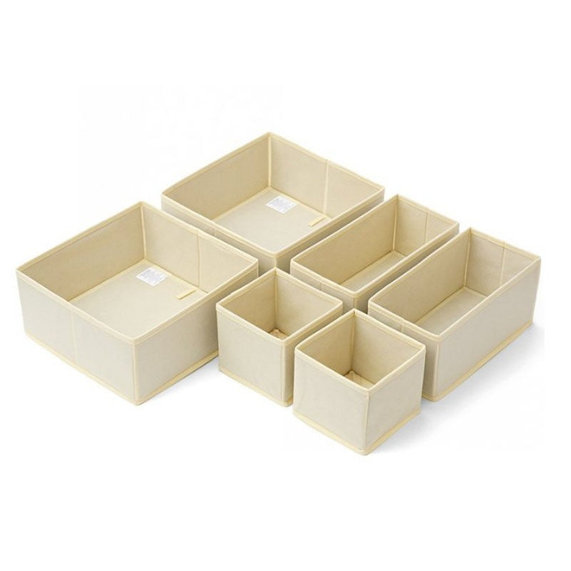Organizator Pentru Sertar, 3 Marimi, Pentru Lenjerie, Tricouri, Sosete, 6 Piese, Pliabil, Stivuibil, Din Tesatura