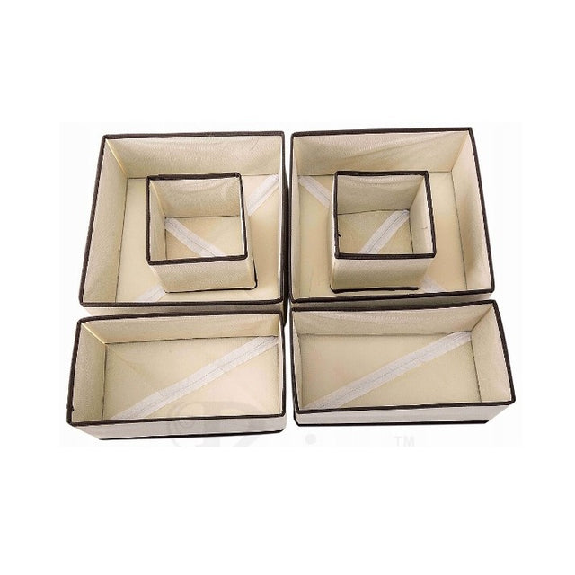 Organizator sertar set 6 piese din țesătură ecologică, 3 mărimi, design pliabil, culoare alb și maro