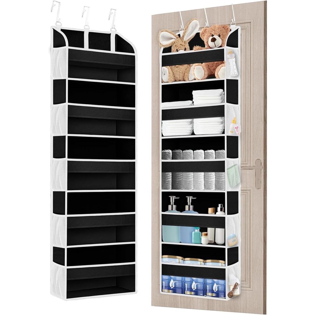 Organizator Suspendat Pentru Usi, Din Nailon Si Plasa, Baza De Carton Ingrosat, 5 Buzunare Principale + 10 Buzunare Laterale, 3 Carlige Incluse