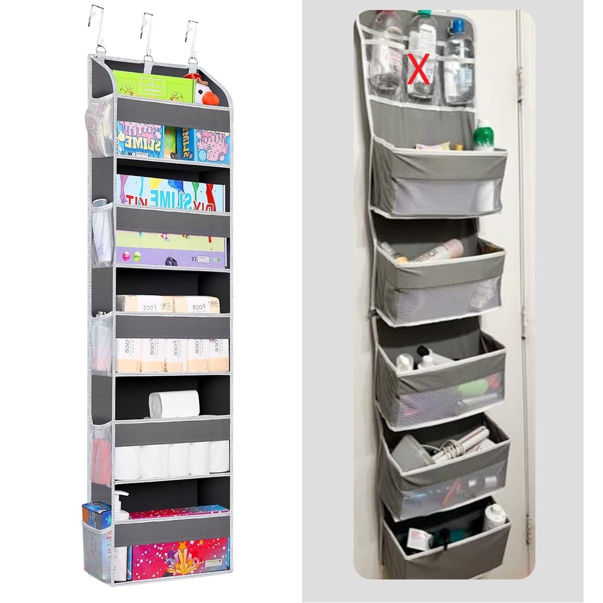 Organizator Suspendat Pentru Usi, Din Nailon Si Plasa, Baza De Carton Ingrosat, 5 Buzunare Principale + 10 Buzunare Laterale, 3 Carlige Incluse