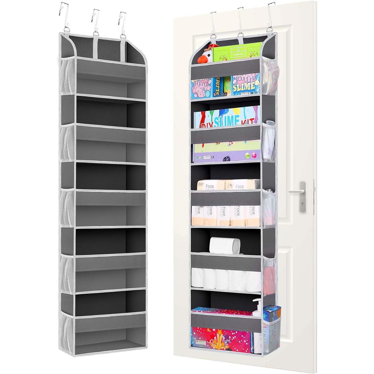 Organizator Suspendat Pentru Usi, Din Nailon Si Plasa, Baza De Carton Ingrosat, 5 Buzunare Principale + 10 Buzunare Laterale, 3 Carlige Incluse