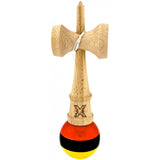 Kendama X Originala, Profesionala, Flippy, Super, Sticky din Lemn, 18 cm, Rosu/Negru/Galben