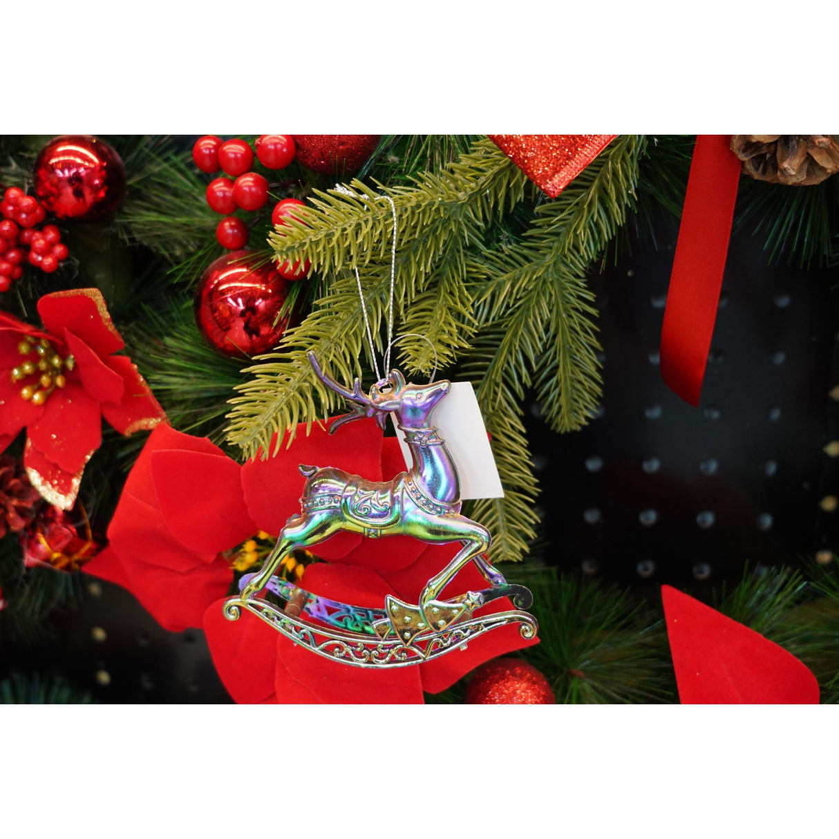 Ornament brad de Craciun, Iridescent, in forma de Ren, 11 cm x 11 cm, Plastic, Flippy - vivimall.ro