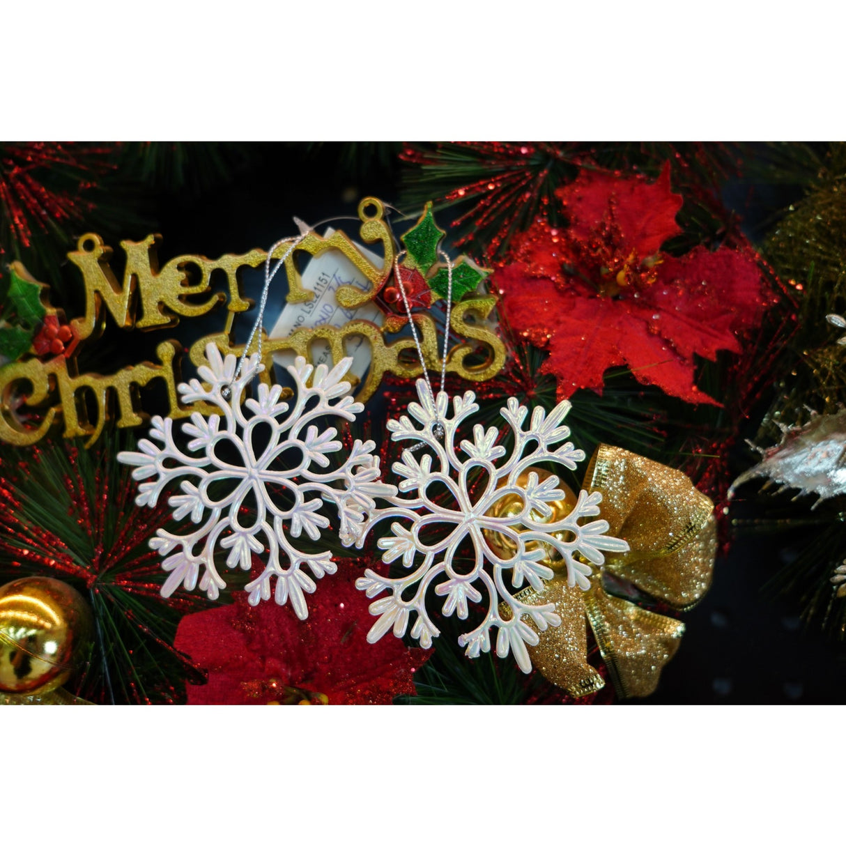 Ornament Brad De Craciun, Perlat, In Forma De Fulg De Nea, Plastic