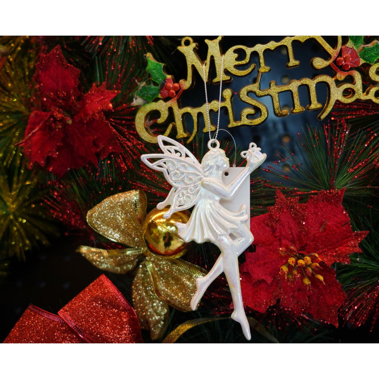 Ornament brad de Craciun, Perlat, in forma de Inger, 8 cm x 14 cm, Plastic, Flippy - vivimall.ro