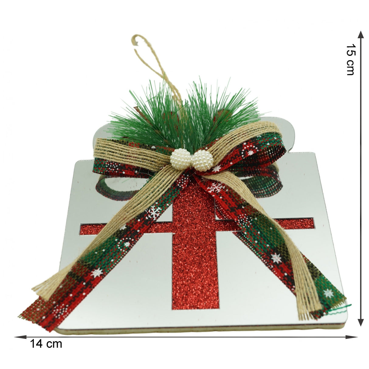 Ornament brad, Flippy, Cadou, Argintiu, Lucios, 14*15CM, Acril, Interior/ Exterior - vivimall.ro