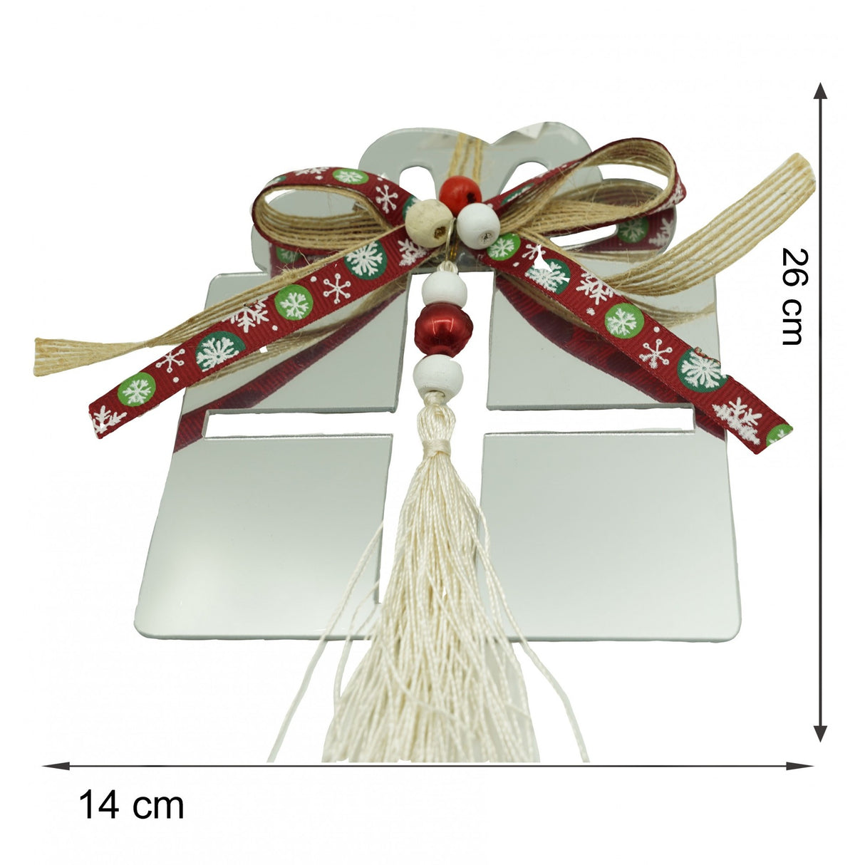 Ornament brad, Flippy, Cadou, Argintiu, Lucios, 14*26CM, Acril, Interior/ Exterior - vivimall.ro