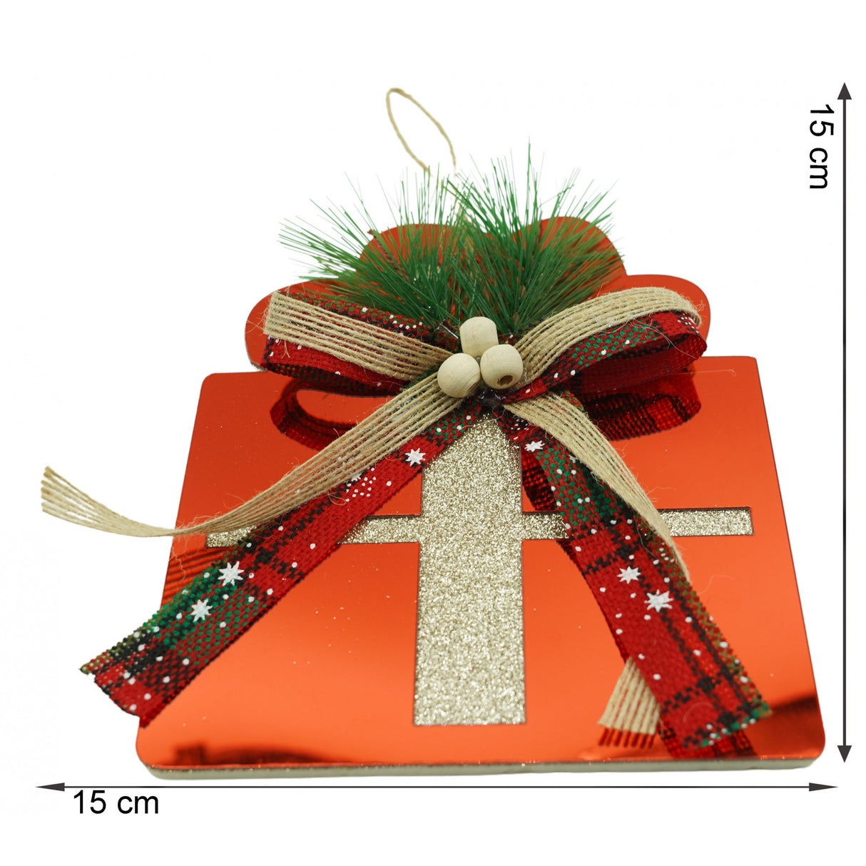 Ornament brad, Flippy, Cadou, Rosu, Lucios, 15*15CM, Acril, Interior/ Exterior - vivimall.ro