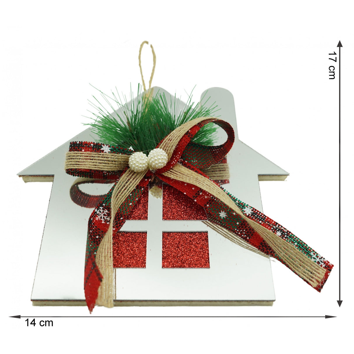 Ornament brad, Flippy, Casa, Argintiu, Lucios, 14*17CM, Acril, Interior/ Exterior - vivimall.ro