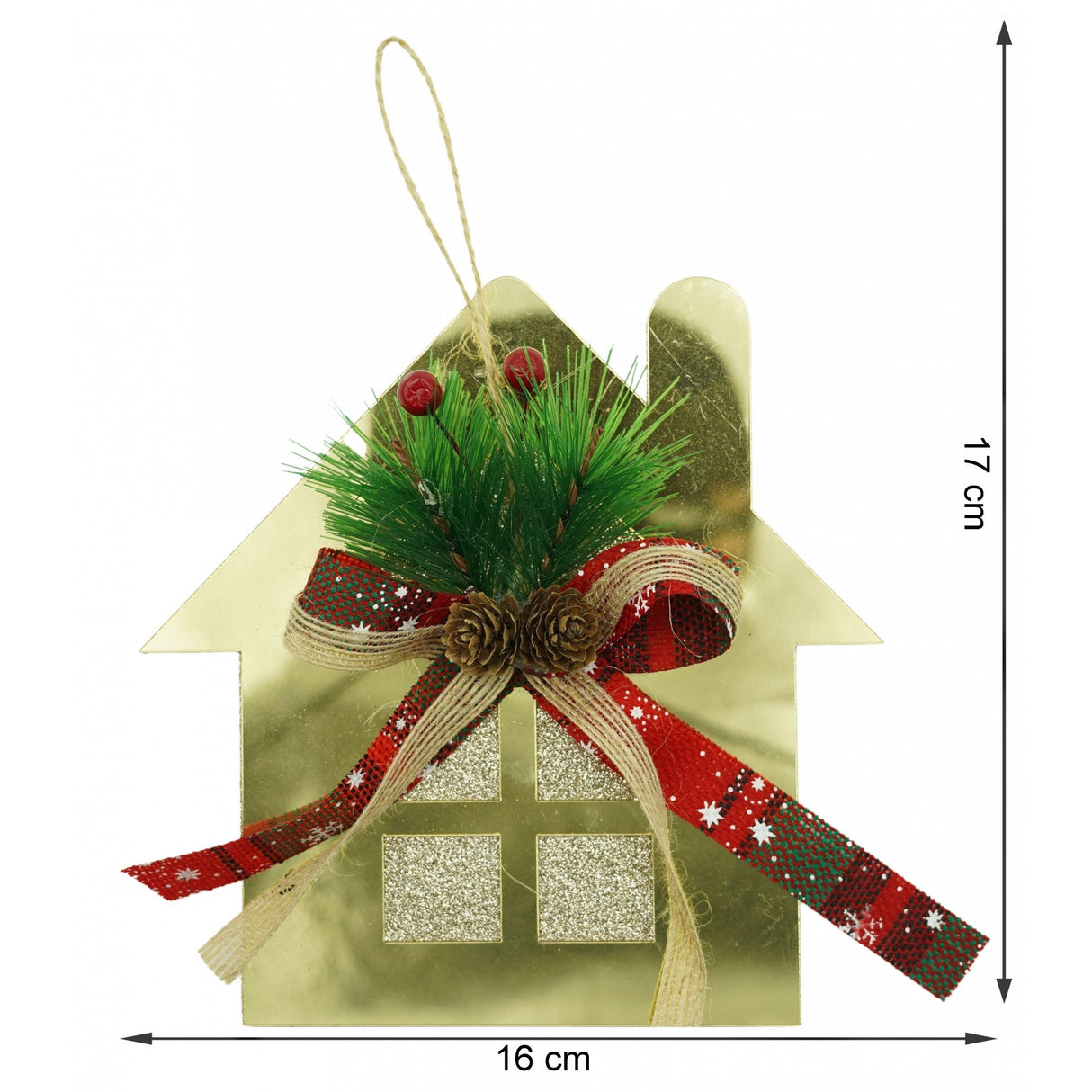 Ornament brad, Flippy, Casa, Auriu, Lucios, 16*17CM, Acril, Interior/ Exterior - vivimall.ro