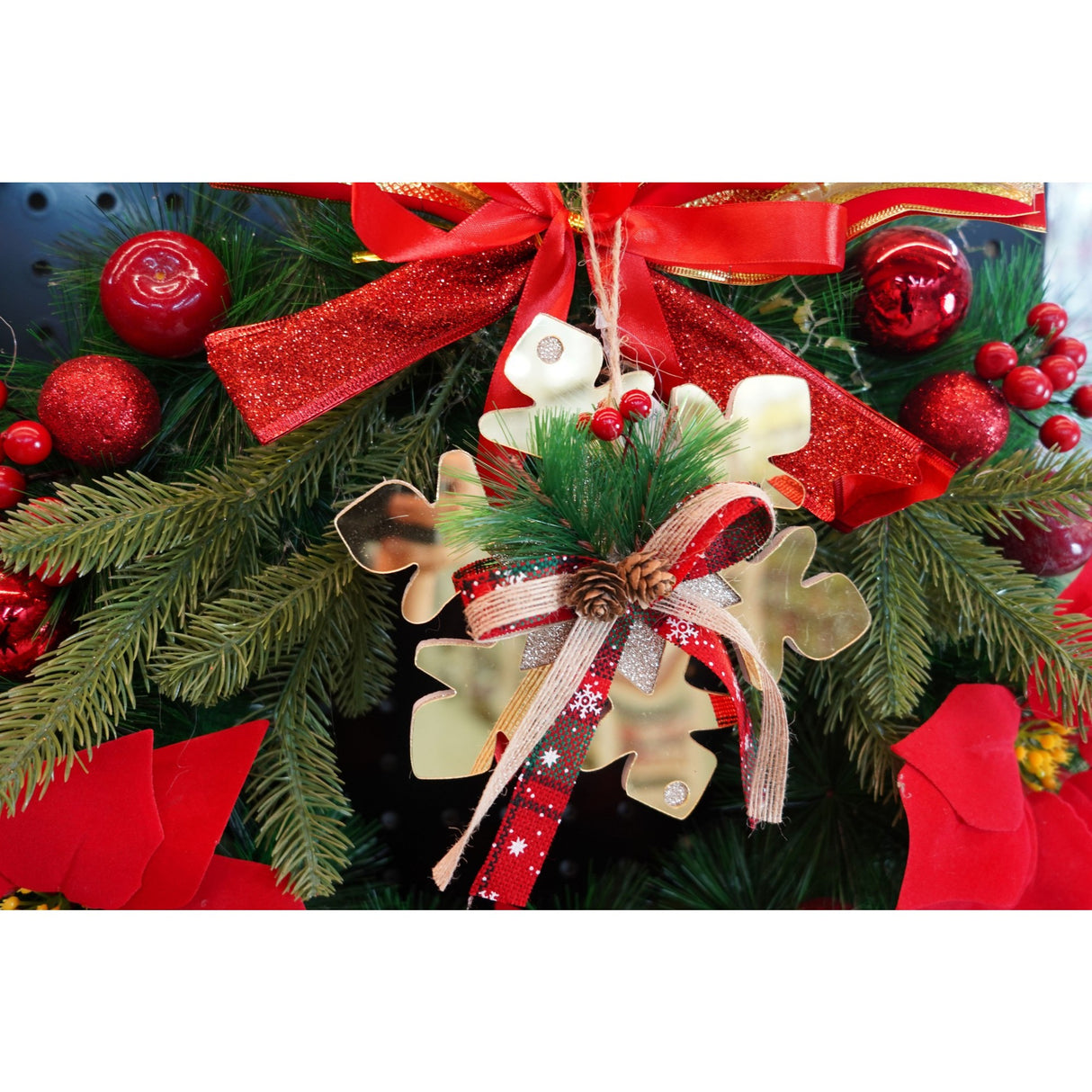 Ornament Brad, Fulg De Nea, Lucios, 16*16Cm, Acril, Interior/ Exterior