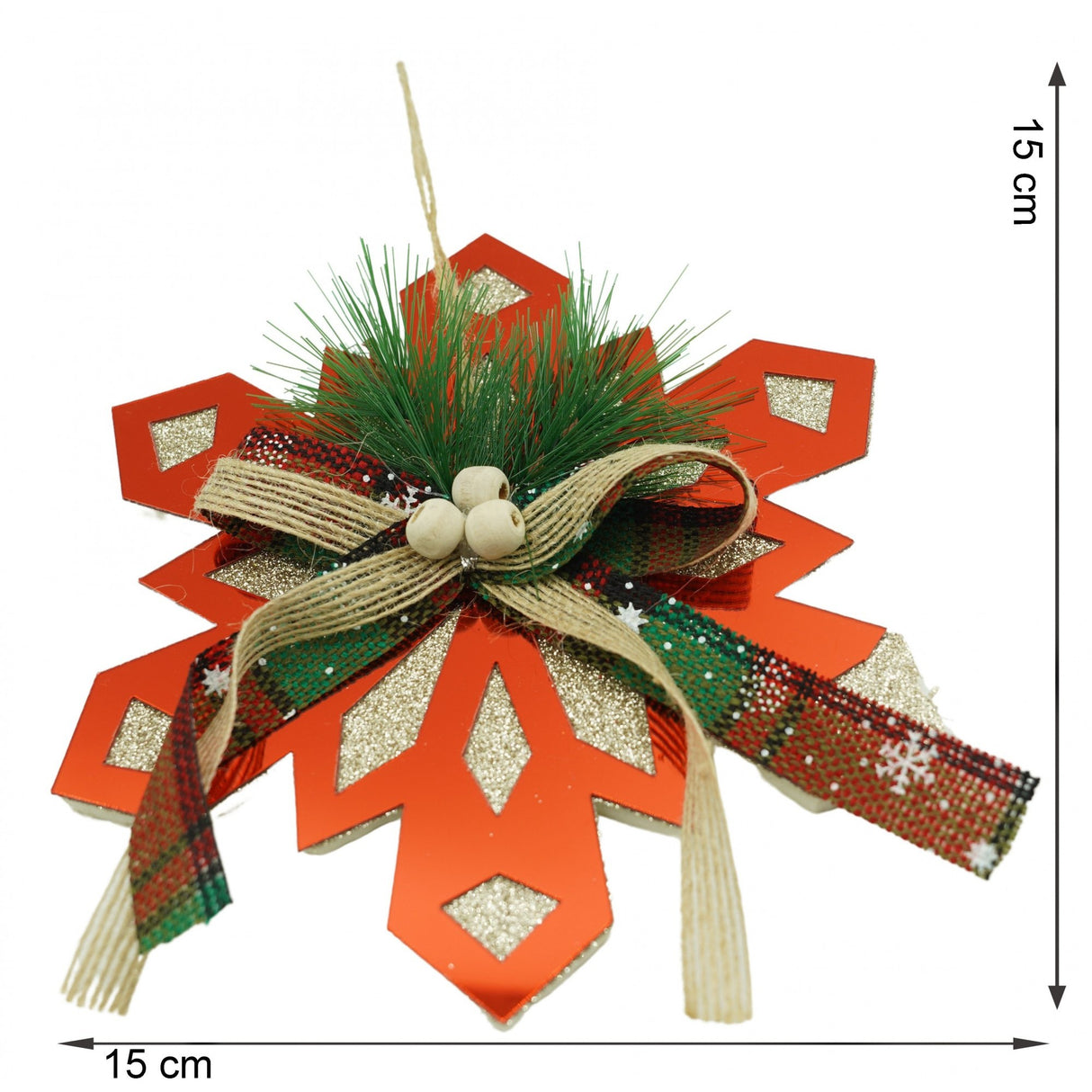 Ornament brad, Flippy, Fulg de nea, Rosu, Lucios, 15*15CM, Acril, Interior/ Exterior - vivimall.ro