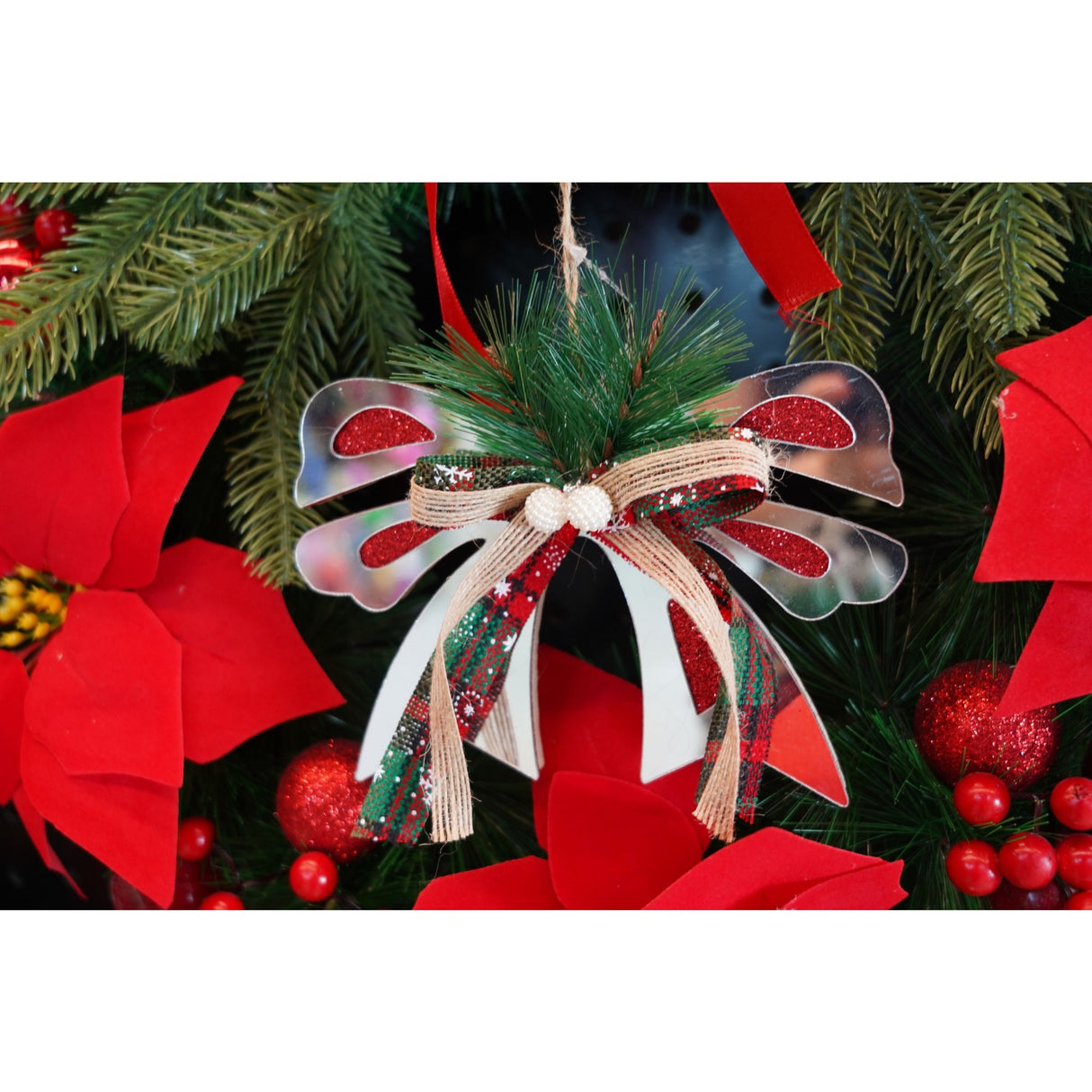 Ornament brad, Flippy, Funda, Argintiu, Lucios, 14*15CM, Acril, Interior/ Exterior - vivimall.ro