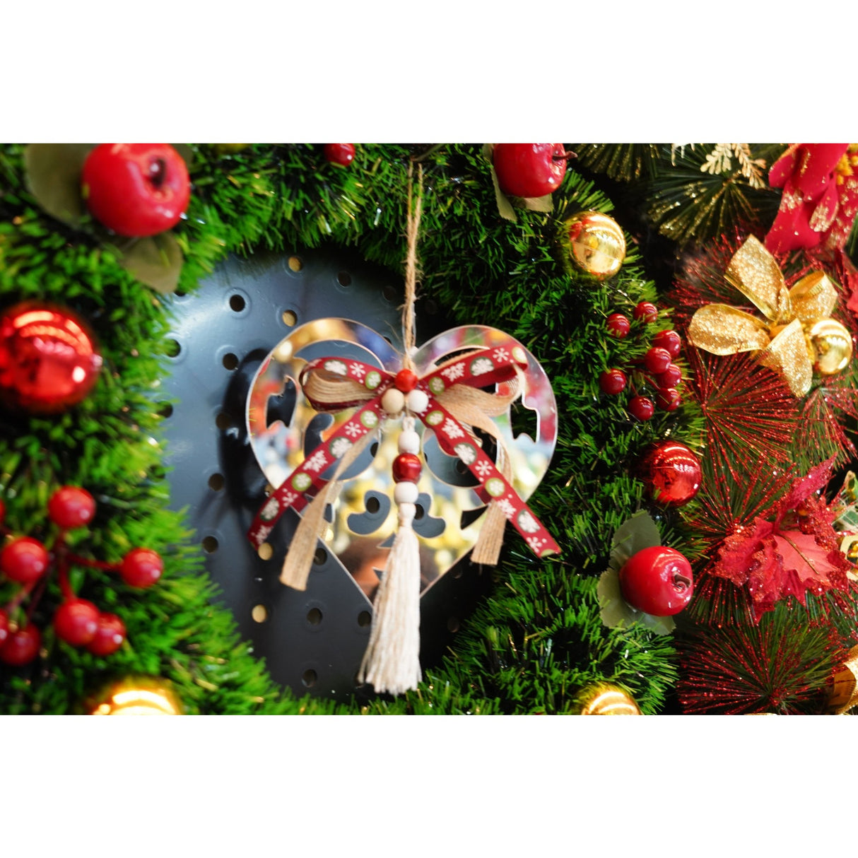 Ornament brad, Flippy, Inima, Argintiu, Lucios, 14*26CM, Acril, Interior/ Exterior - vivimall.ro