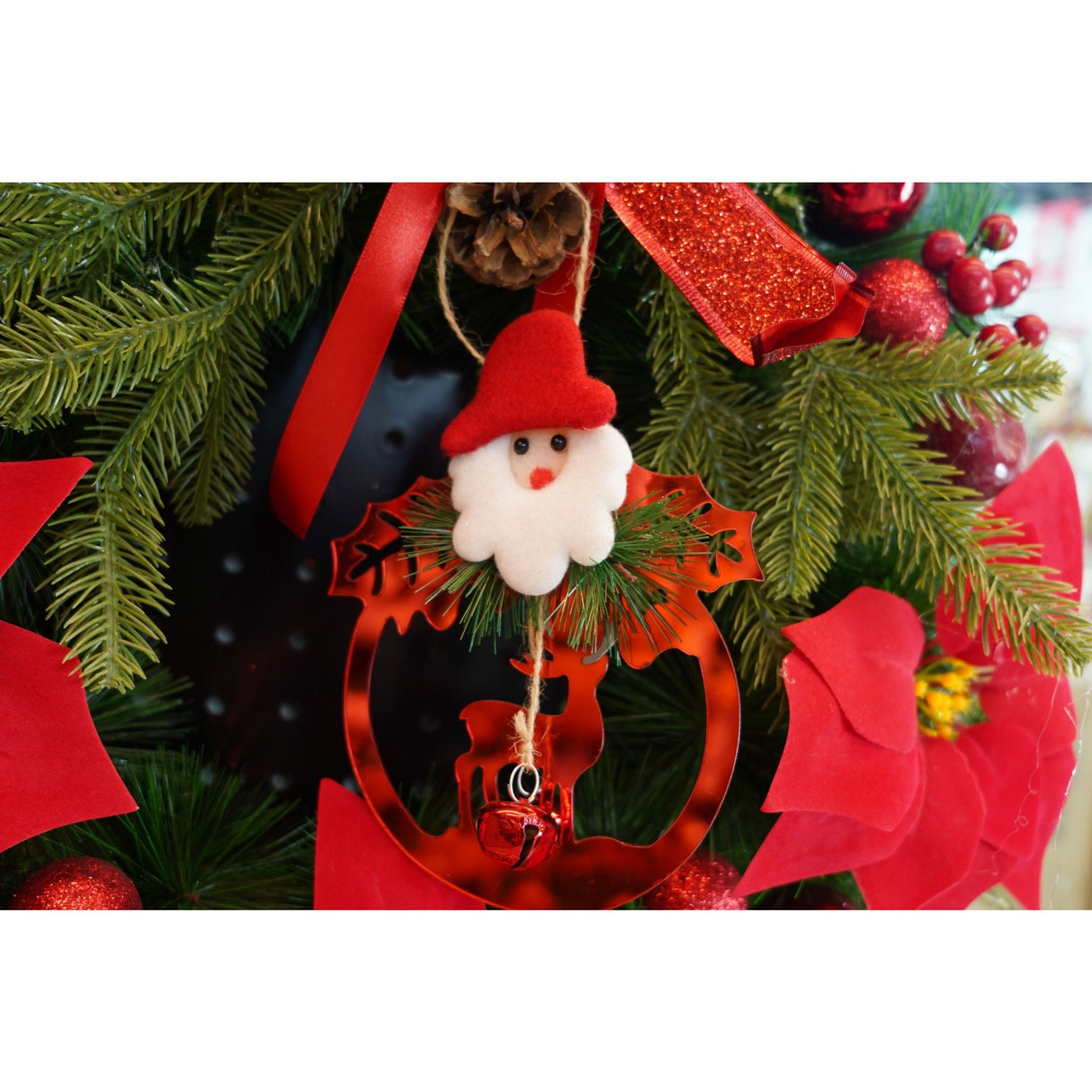 Ornament brad, Flippy, Ren cu clopotei, Rosu, Lucios, 15*20CM, Acril, Interior/ Exterior - vivimall.ro