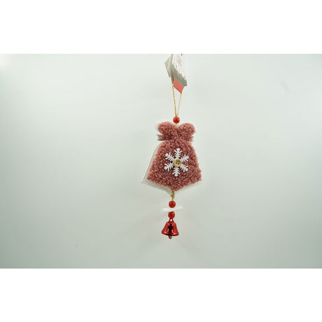Ornament de brad broderie cu clopot, Flippy, roz, lemn, 18 cm - vivimall.ro