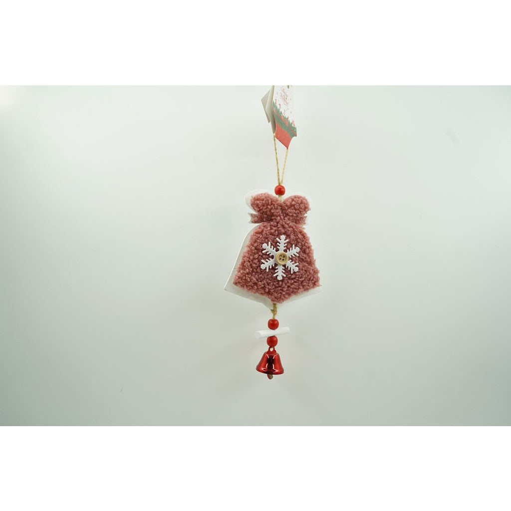 Ornament de brad broderie cu clopot, Flippy, roz, lemn, 18 cm - vivimall.ro