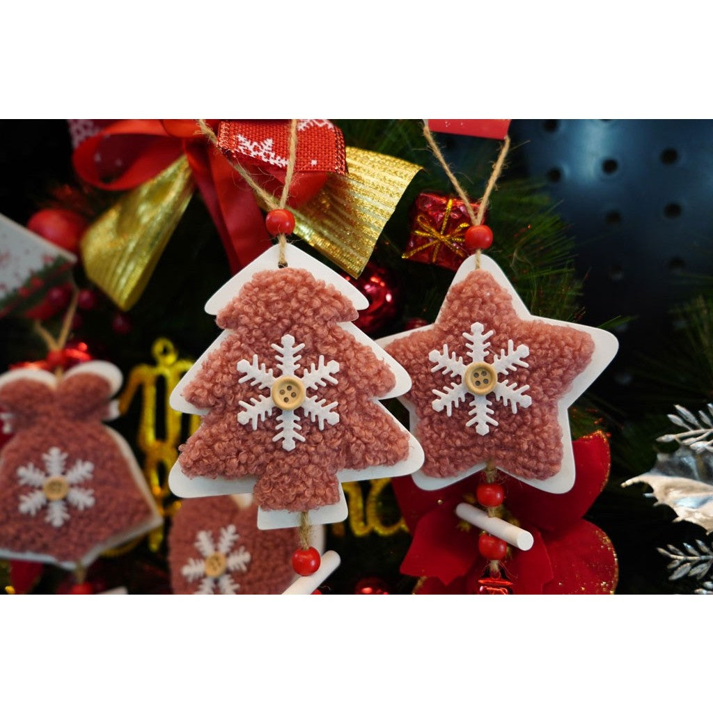 Ornament De Brad Broderie Cu Pomul De Craciun, Lemn, 18 Cm